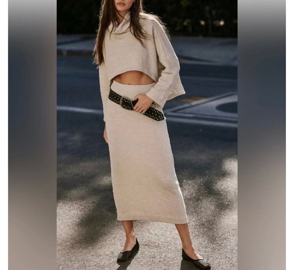 Free People Milley Reversible Set Top Maxi Skirt Size S Gray Terry Comfy NEW
